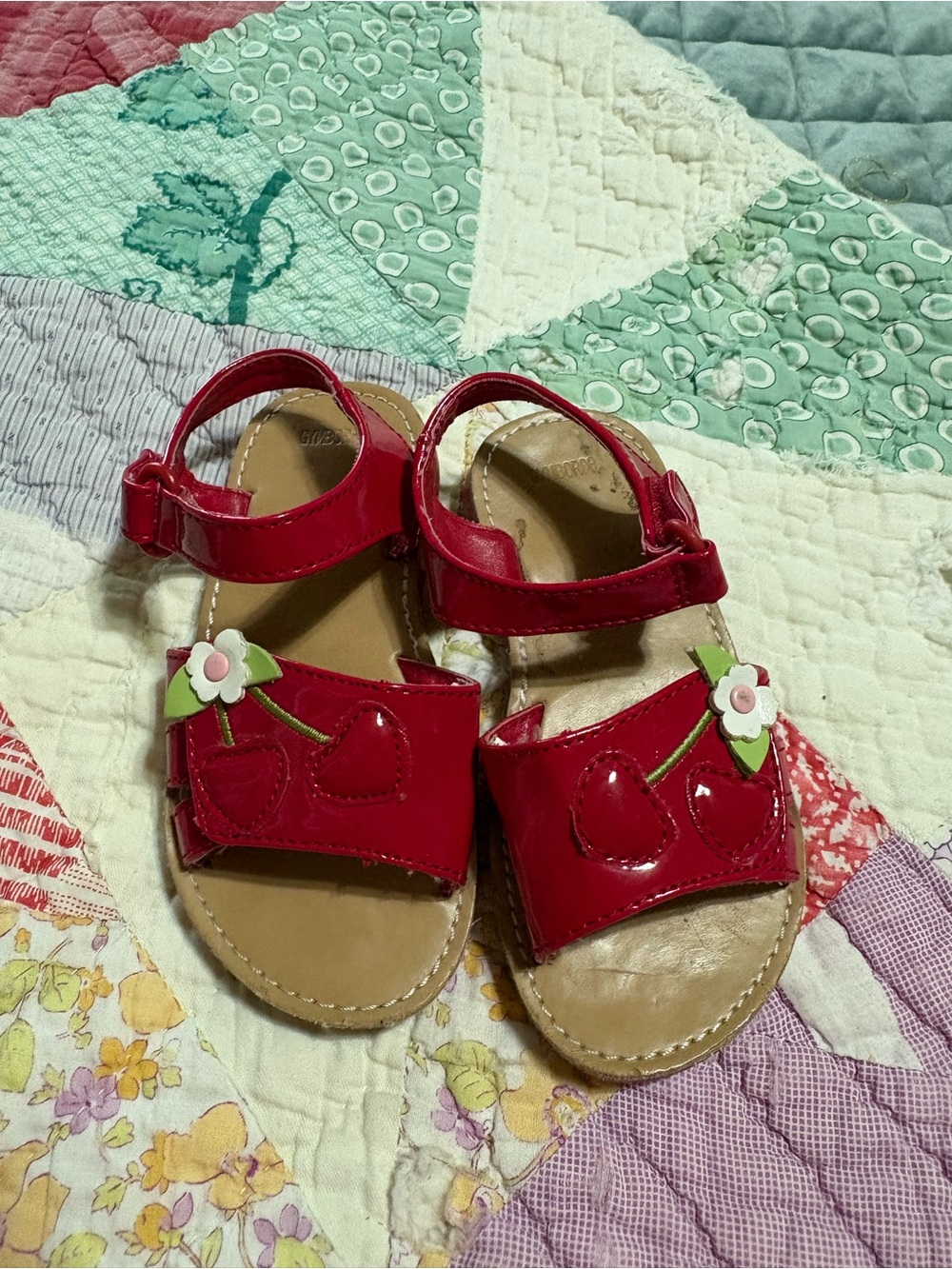 Gymboree Red Patent Cherry Sandals with Flower Accents